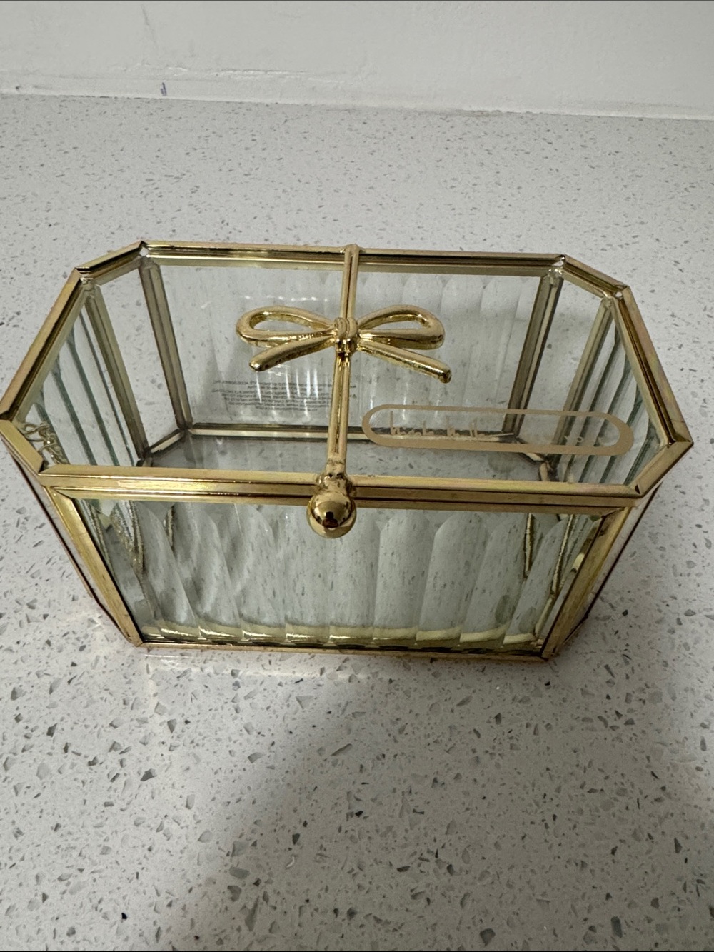 Gold Glass Decorative Jewelry Box with Bow Accent